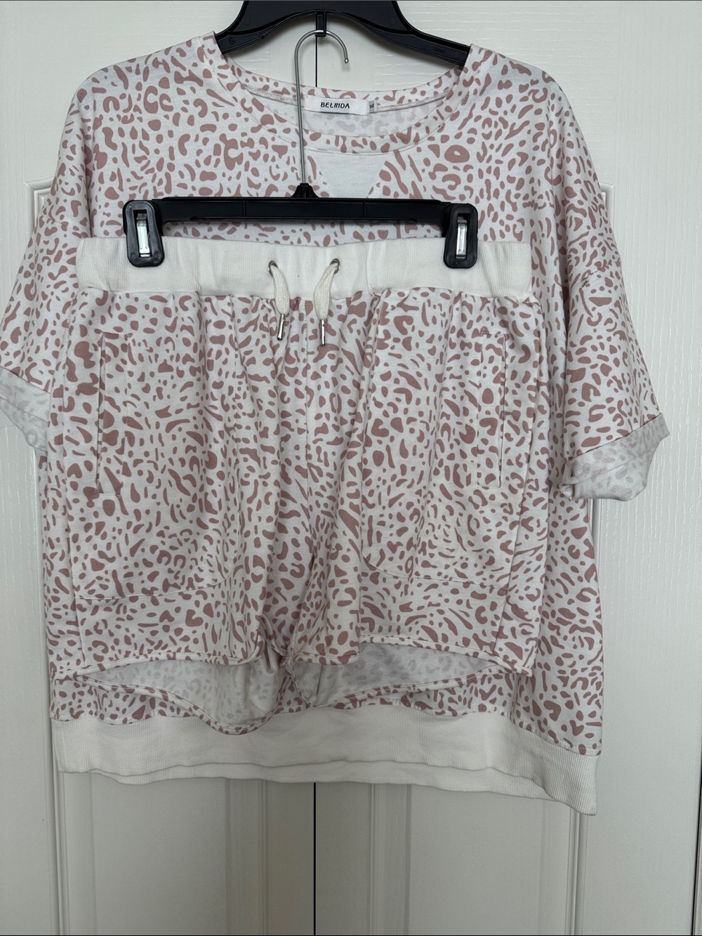Light Pink Leopard Print Short Sleeve with shorts